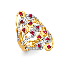 Load image into Gallery viewer, 14K Yellow Gold Red CZ Multi Line Ring