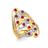 14K Yellow Gold Red CZ Multi Line Ring