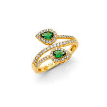 Load image into Gallery viewer, 14K Yellow Gold Leaf Green CZ Ring