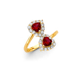 14K Yellow Gold Heart Red CZ Ring