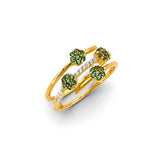 14K Yellow Gold Flower Green CZ Ring