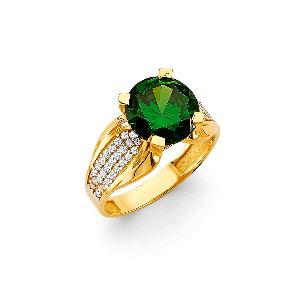 14K Yellow Gold Fancy Green CZ Ring