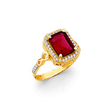 14K Yellow Gold Fancy Red CZ Ring