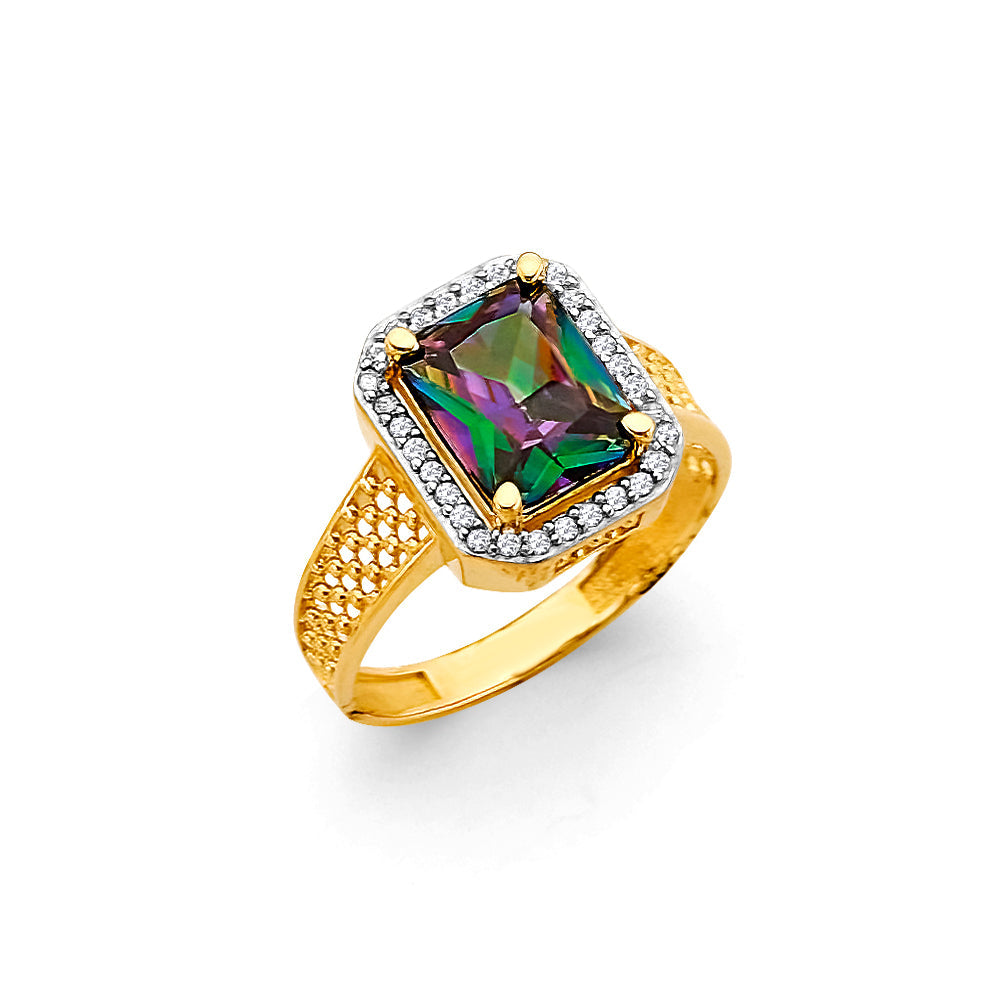 14K Yellow Gold Square Fancy Mystic Topaz CZ Ring