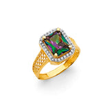 14K Yellow Gold Square Fancy Mystic Topaz CZ Ring