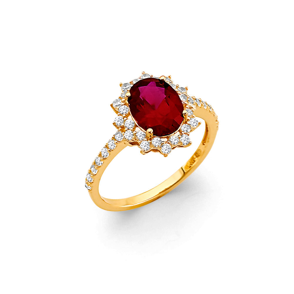 14K Yellow Gold Oval Fancy Red CZ Ring