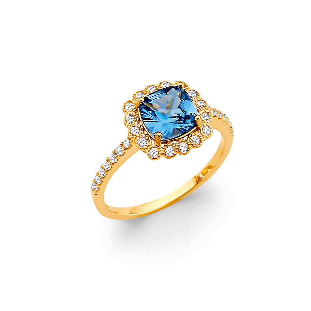 14K Yellow Gold Fancy Blue CZ Ring