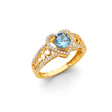 Load image into Gallery viewer, 14K Yellow Gold Heart Fancy Blue CZ Ring