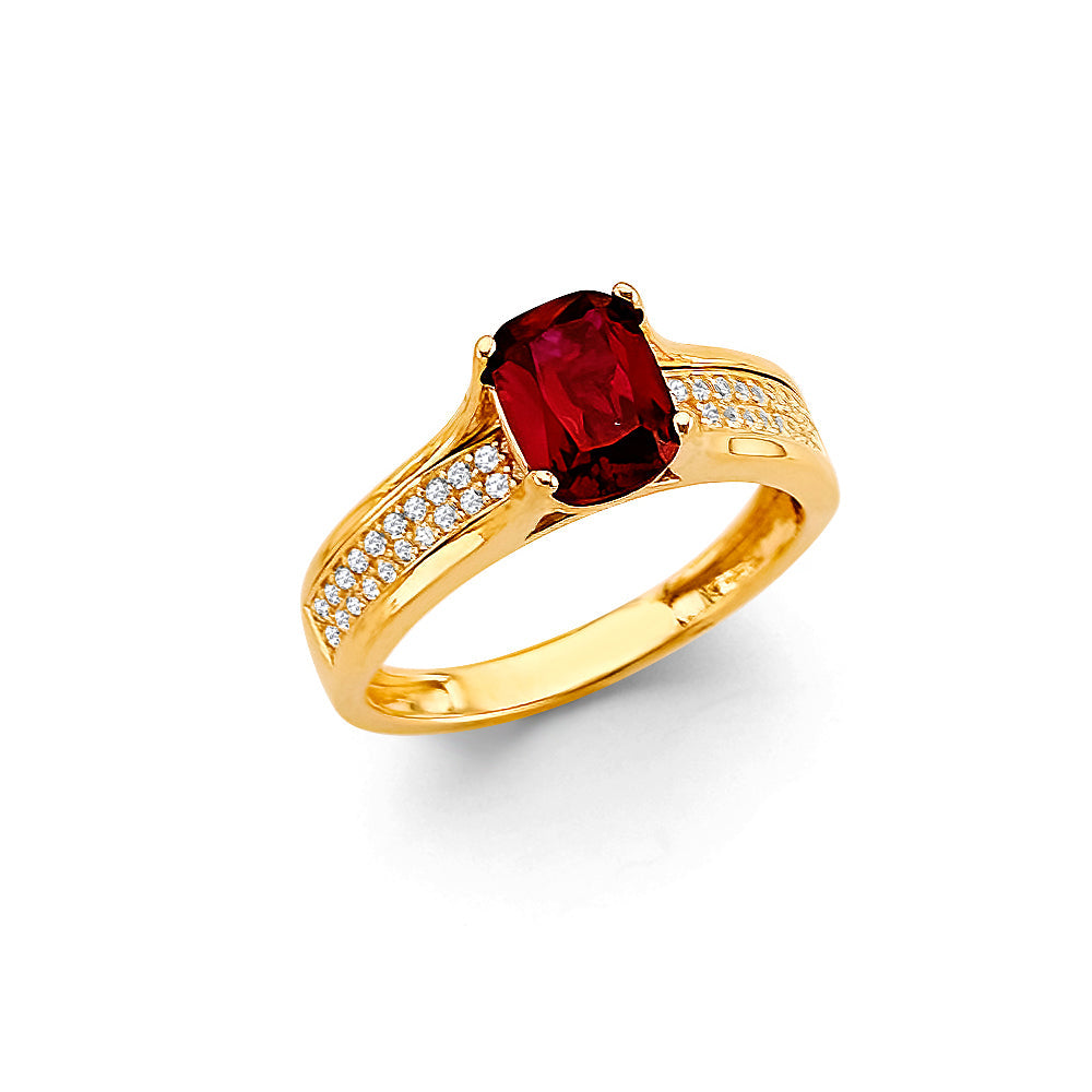 14K Yellow Gold Square Fancy Red CZ Ring