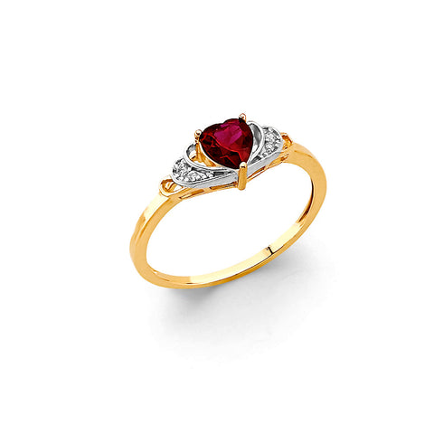 14K Yellow Gold Heart Fancy Red CZ Ring