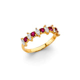 14K Yellow Gold Round Fancy Red CZ Ring