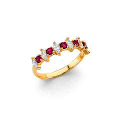 14K Yellow Gold Round Fancy Red CZ Ring