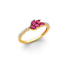 Load image into Gallery viewer, 14K Yellow Gold Leaves Fancy Red CZ Ring