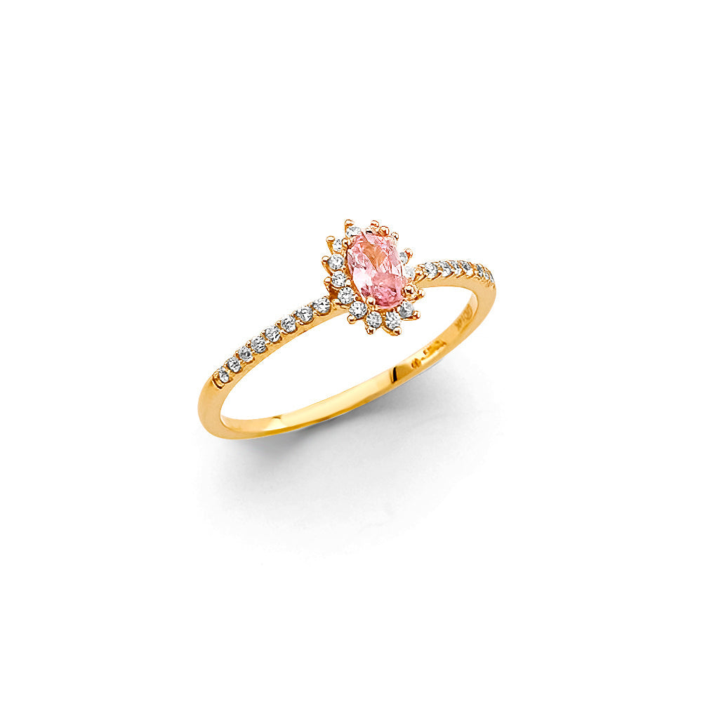 14K Yellow Gold Oval Fancy Pink CZ Ring