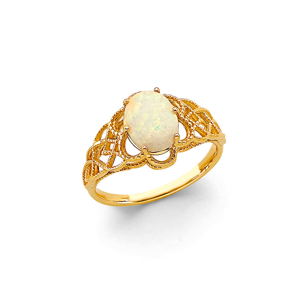 14K Yellow Gold Flower Fancy Opal CZ Ring