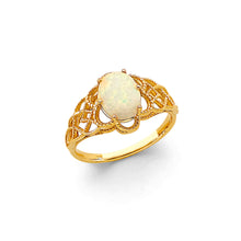 Load image into Gallery viewer, 14K Yellow Gold Flower Fancy Opal CZ Ring