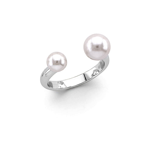 14K White Gold Open Cuff Pearl Ring