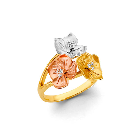 14K Tri Color Gold Flower Ring