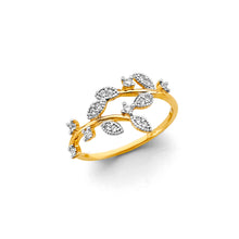 Load image into Gallery viewer, 14K Two Tone Gold CZ Leaf Ring