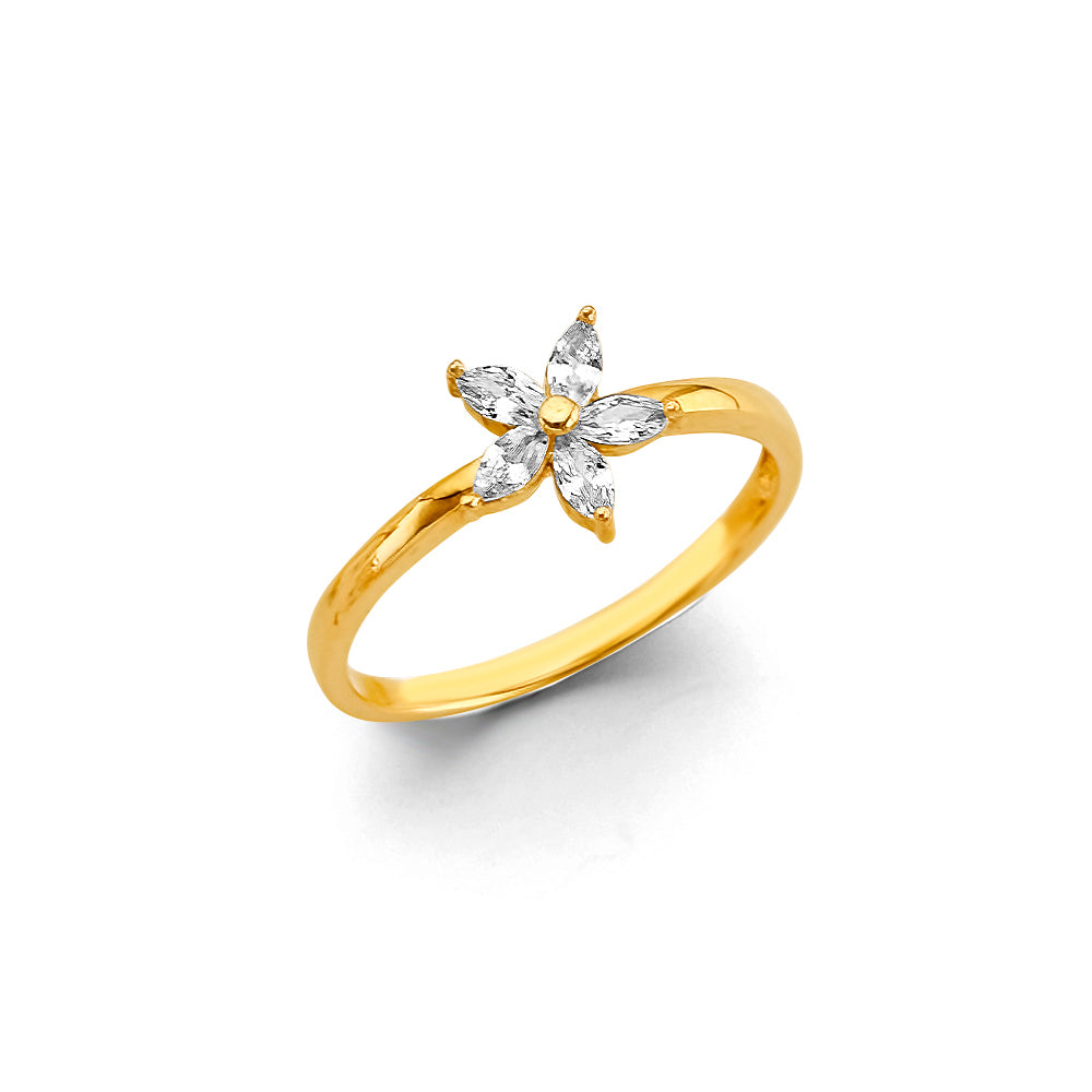 14K Yellow Gold CZ Flower Ring