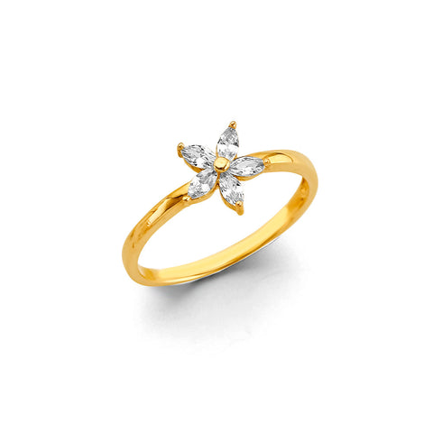 14K Yellow Gold CZ Flower Ring