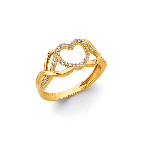 14K Yellow Gold CZ Infinity Heart Ring