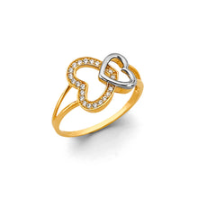 Load image into Gallery viewer, 14K Two Tone Gold CZ Double Heart Ring