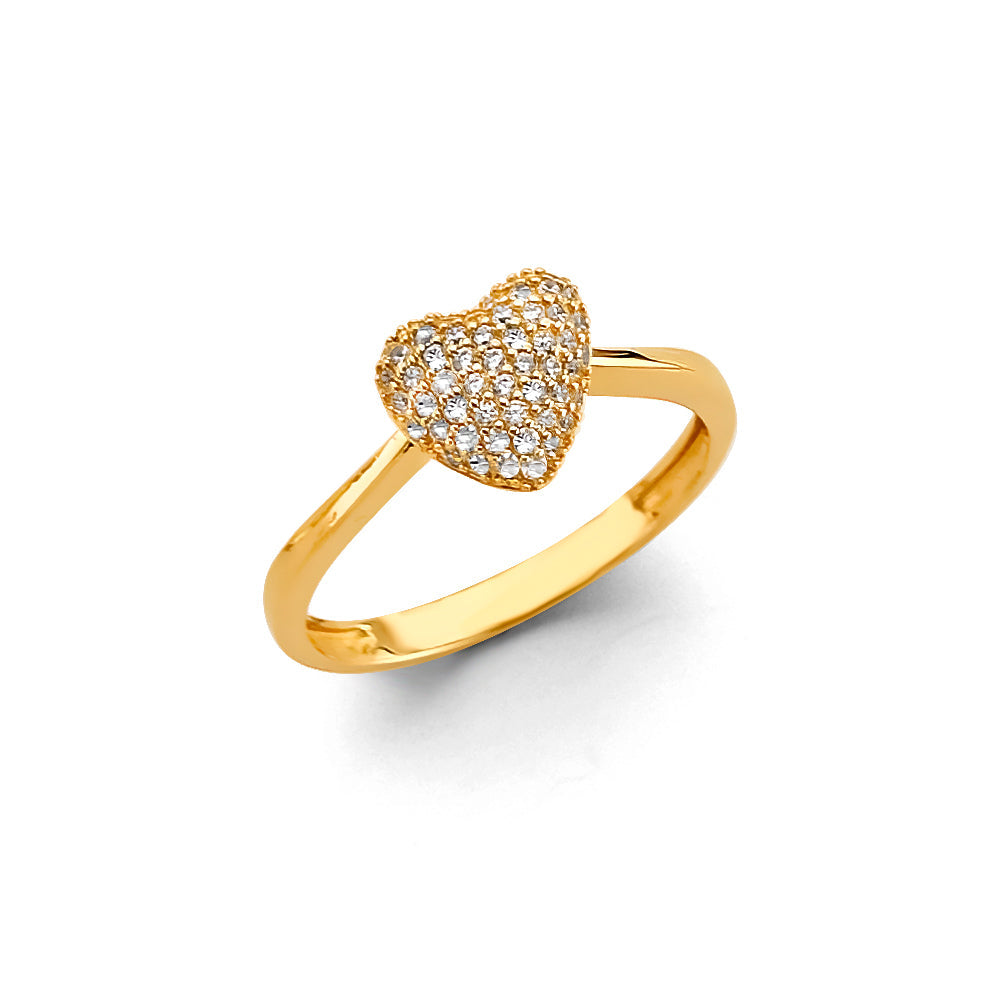 14K Yellow Gold CZ Single Heart Ring