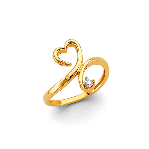 14K Yellow Gold CZ Curve Heart Ring