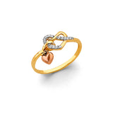 14K Two Tone Gold CZ Heart Lock Ring