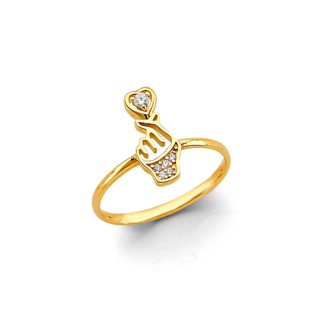 14K Yellow Gold CZ Finger Heart Ring