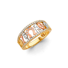 Load image into Gallery viewer, 14K Tri Color Gold Lucky CZ Ring