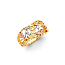 Load image into Gallery viewer, 14K Tri Color Gold CZ Wave Lucky Ring