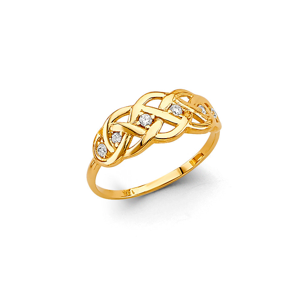 14K Yellow Gold CZ Flat Knot Ring