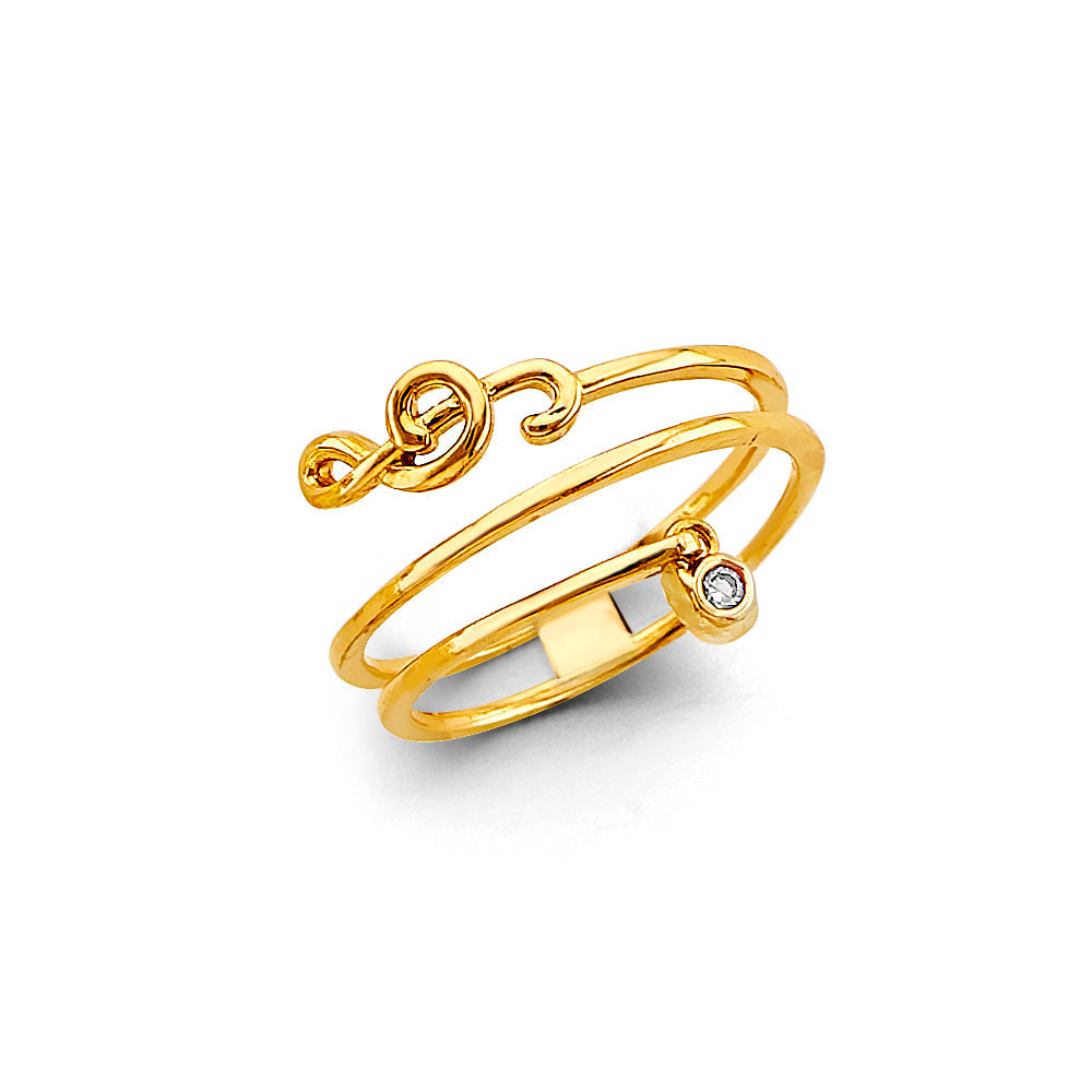 14K Yellow Gold CZ Musical Note Line Ring