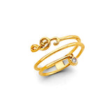 14K Yellow Gold CZ Musical Note Line Ring