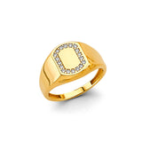 14K Two Tone Gold CZ Signet Ring