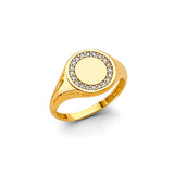 14K Two Tone Gold CZ Round Signet Ring