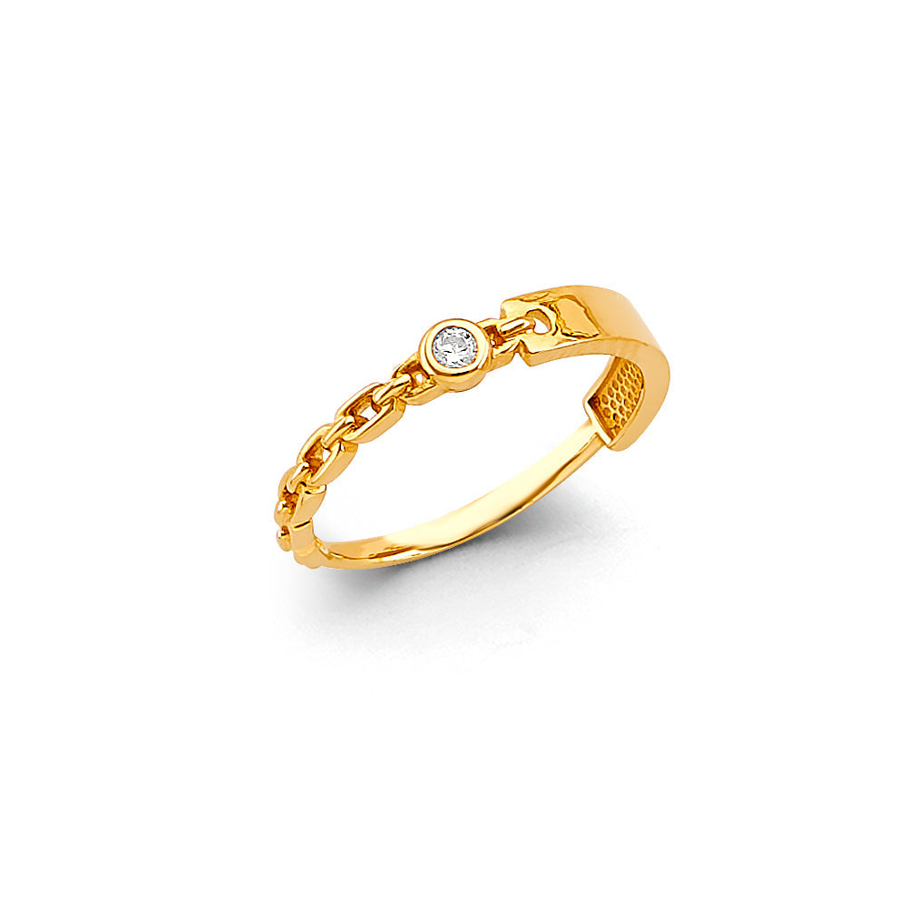 14K Yellow Gold CZ Belt Ladies Ring