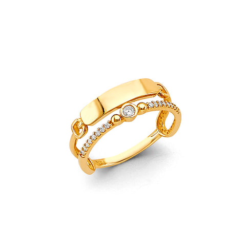 14K Yellow Gold CZ 2 Line Ladies Ring