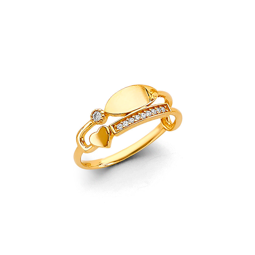 14K Yellow Gold 2 Line CZ Ladies Ring