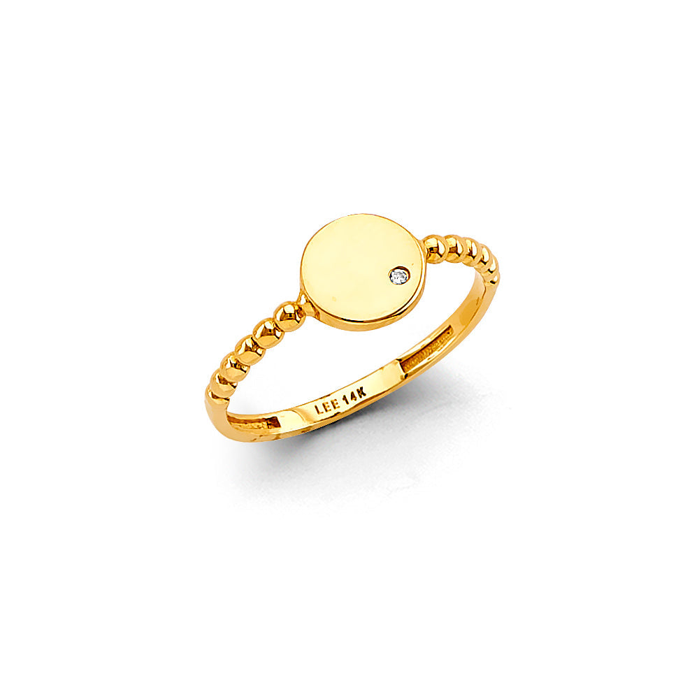 14K Yellow Gold CZ Round Ladies Ring