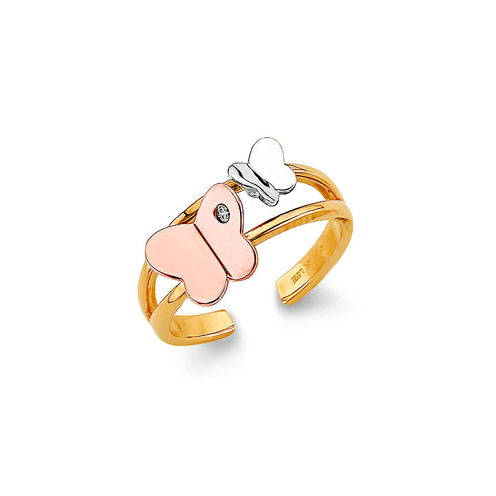 14K Tri Color Gold CZ Butterfly Toe Ring