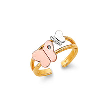 Load image into Gallery viewer, 14K Tri Color Gold CZ Butterfly Toe Ring