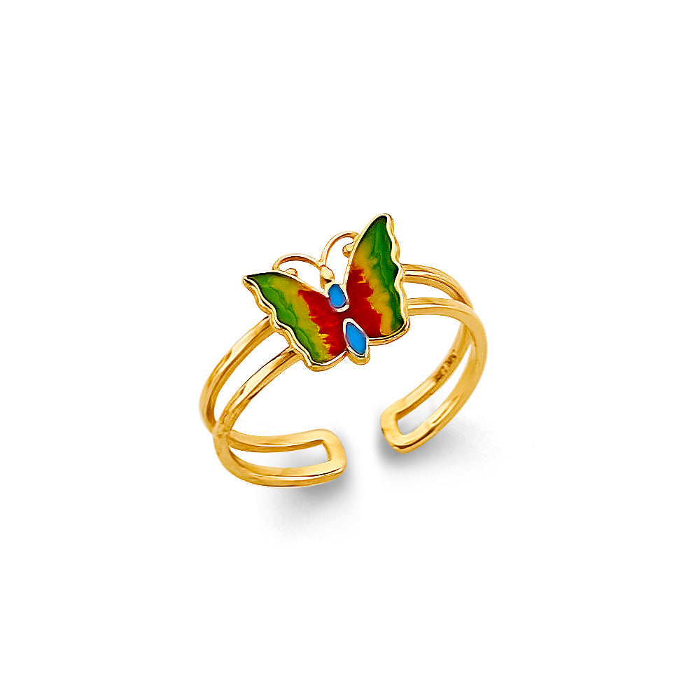 14K Yellow Gold Multi Color Butterfly Toe Ring