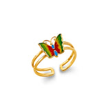 14K Yellow Gold Multi Color Butterfly Toe Ring