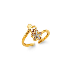 Load image into Gallery viewer, 14K Two Tone Gold CZ Flower Toe Ring