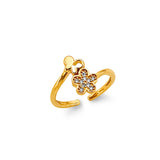 14K Two Tone Gold CZ Flower Toe Ring