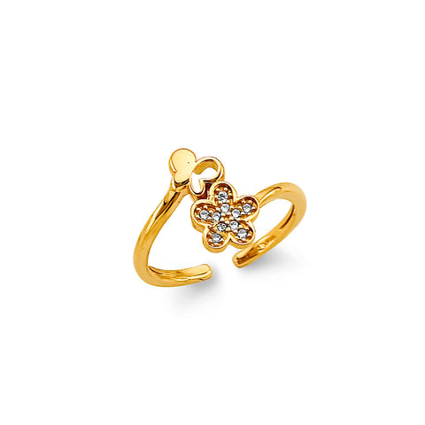 14K Two Tone Gold CZ Flower Toe Ring