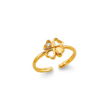 14K Yellow Gold CZ Clover Toe Ring